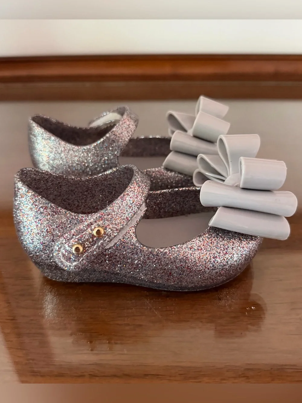 Mini Melissa Ultragirl Sweet Silver Glitter Bow Mary Jane Flats Toddler Size 5